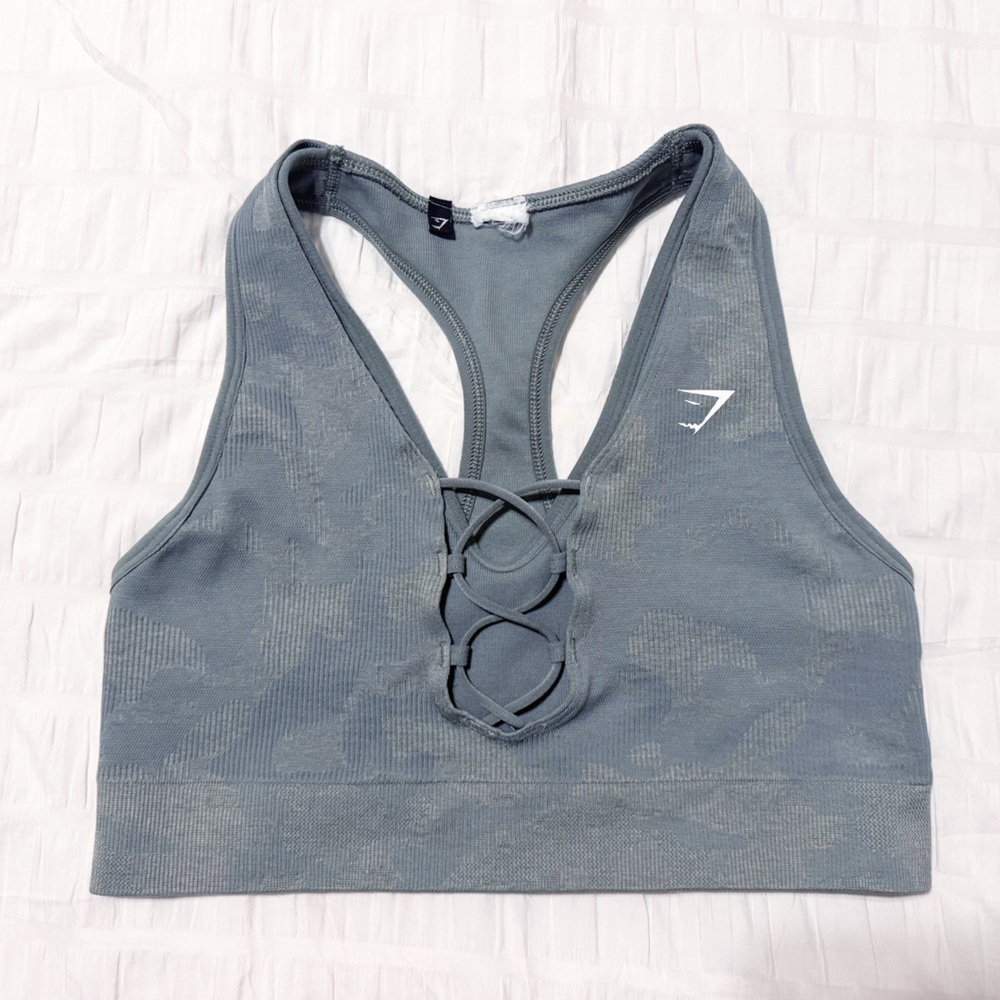 Gymshark Adapt Seamless Sports Bra Size Small Green Olive Camo Layered Lace